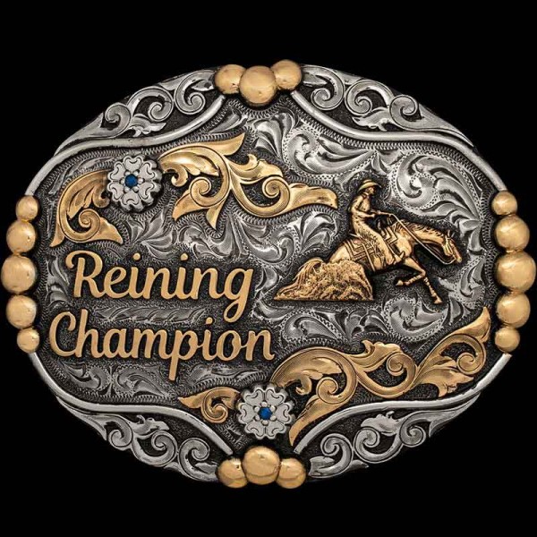 Unleash the spirit of precision and finesse with our In-Stock Reining Champion Belt Buckle. Elevate your equestrian journey now!